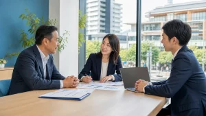溝の口の事業承継M&Aで会社譲渡を相談する経営者と専門家