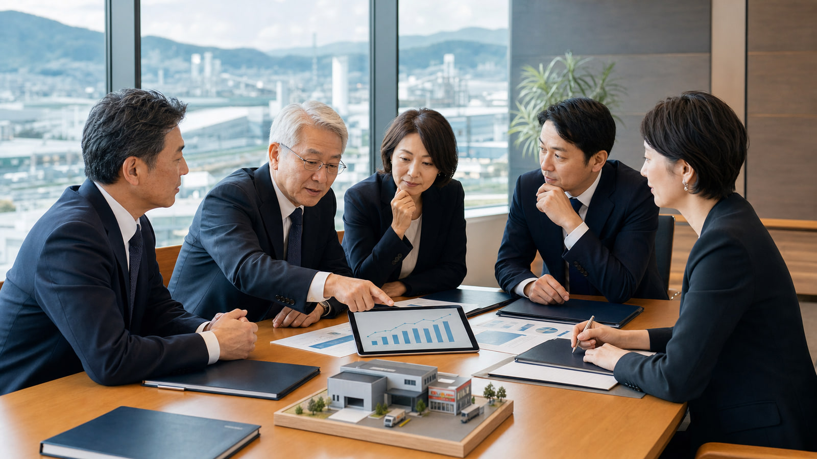 PEファンドへの会社売却で経営者と投資担当者が成長計画を協議するアイキャッチ