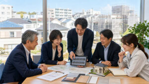 ウスイホームHDへの投資で地域不動産会社の経営陣が成長計画を協議するアイキャッチ
